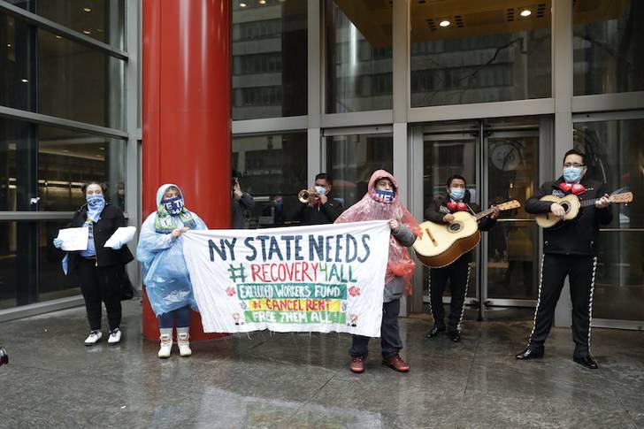 Immigrant advocates led a May Day rally outside of Governor Andrew Cuomo's New York City offices.